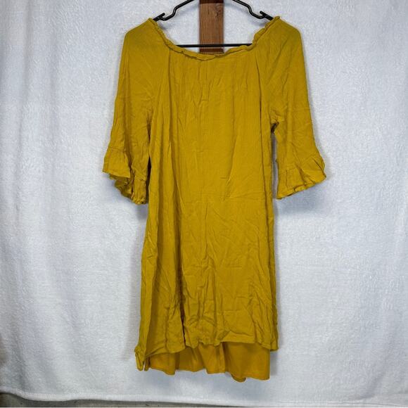 Naïf Mustard Yellow Half Bell Sleeve Button Down Mini Dress Size M - Picture 4 of 8